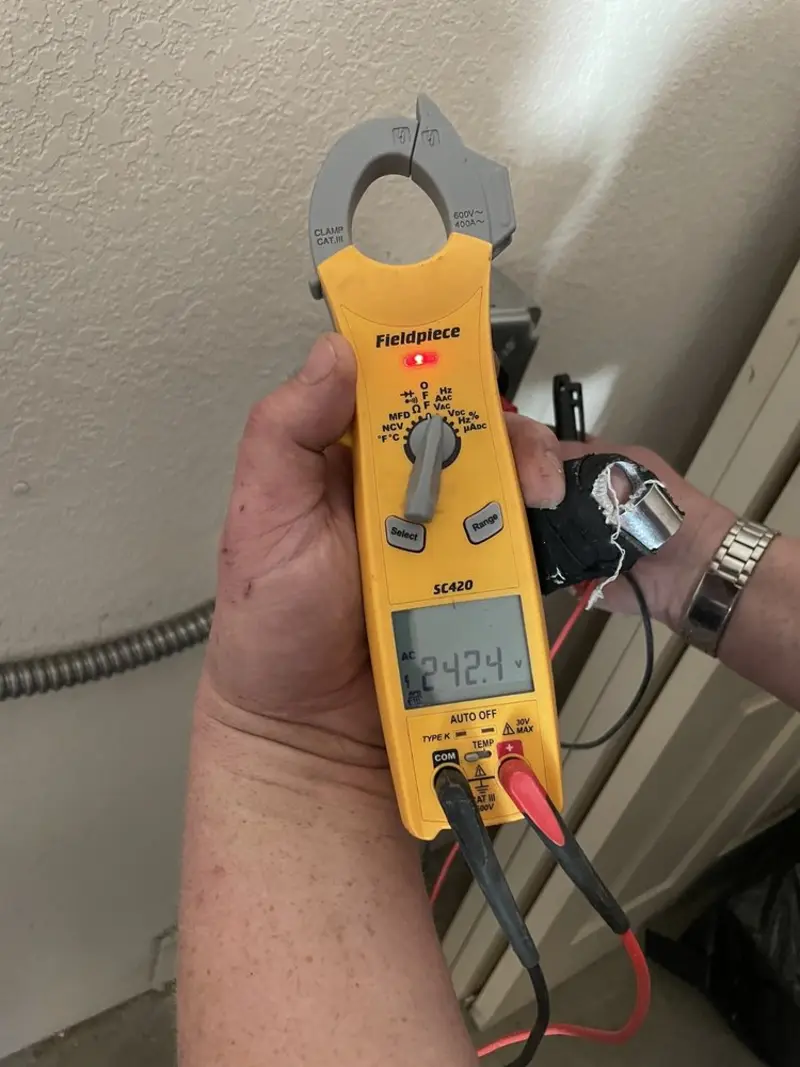 Voltage testing with clamp meter during Ceiling Fan Installation in Union Gap
